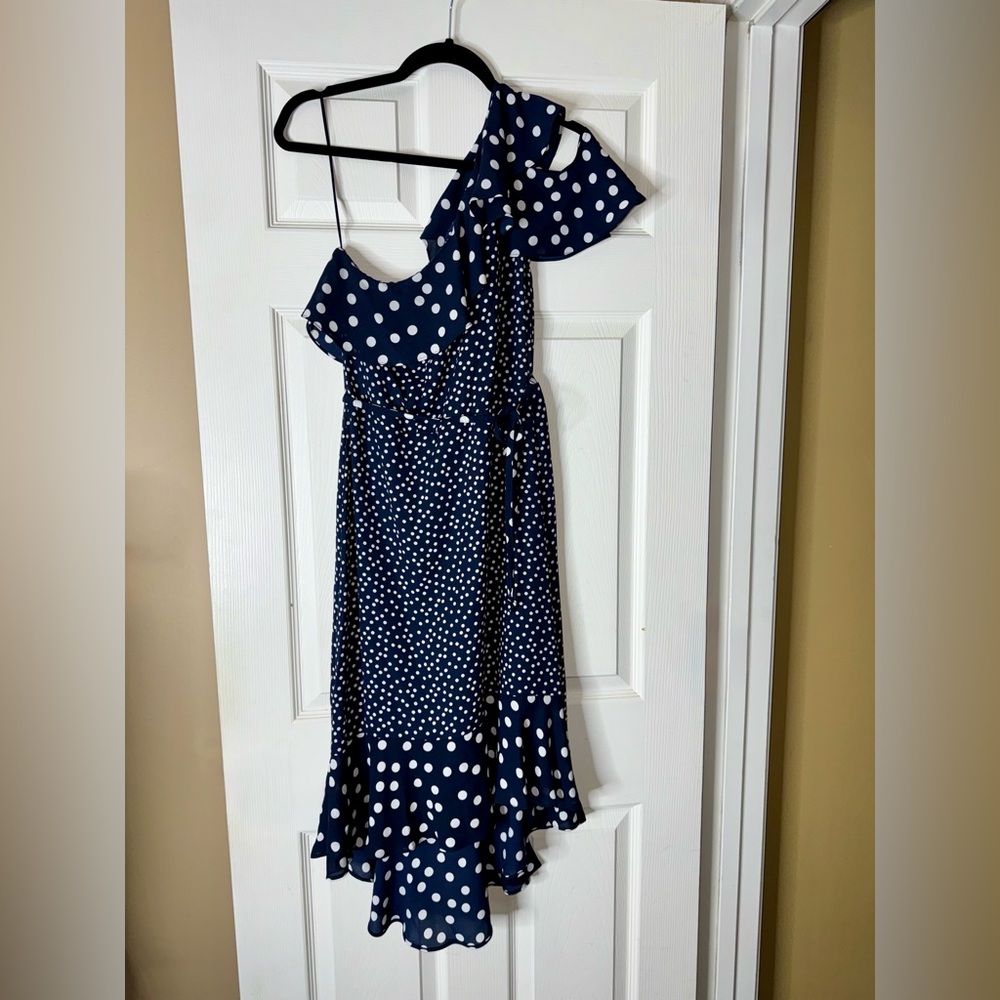 a new day Navy Polka Dot Cold Shoulder Drop Shoulder Dress